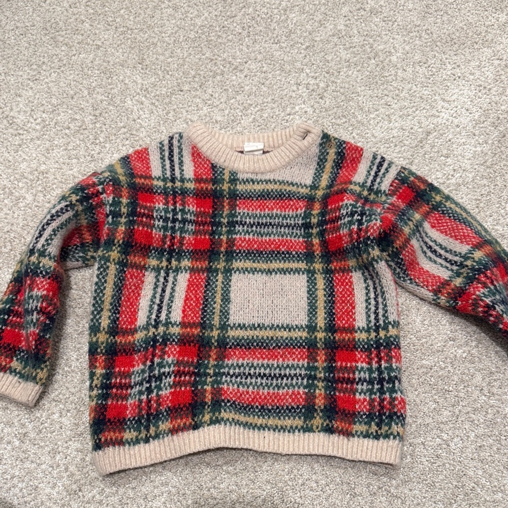 H&M Plaid Crew Neck Sweater - Red, Green, Cream